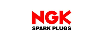 a red and black logo with the words ngk spark plugs